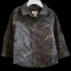 Cat & Jack Long Sleeve Button Up Gray Dinosaur Shirt